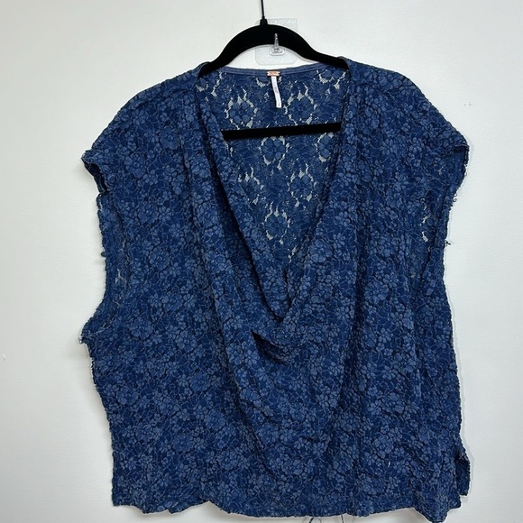 Free People Sweet Whisper Samantha Lace Top Blue Small - Picture 2 of 5
